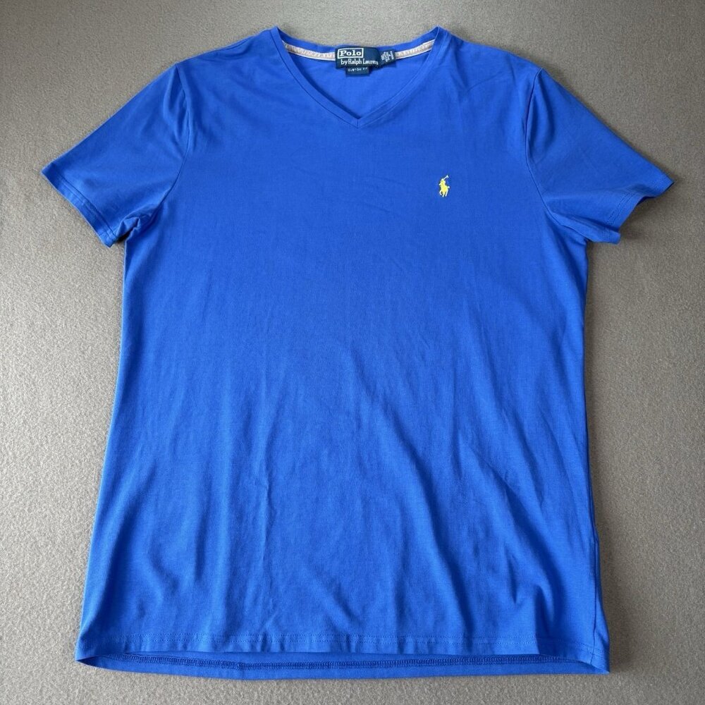 VTG Polo Ralph Lauren Mens Blue T-Shirt XXL 2XL Crew Neck Custom Fit Tee Preppy